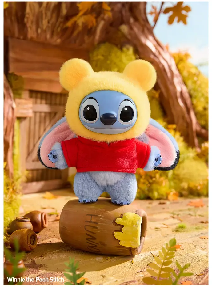 Pendentif Labubu Stitch Winnie l'Ourson, pot de miel HUNNY, style Pop Mart Disney.