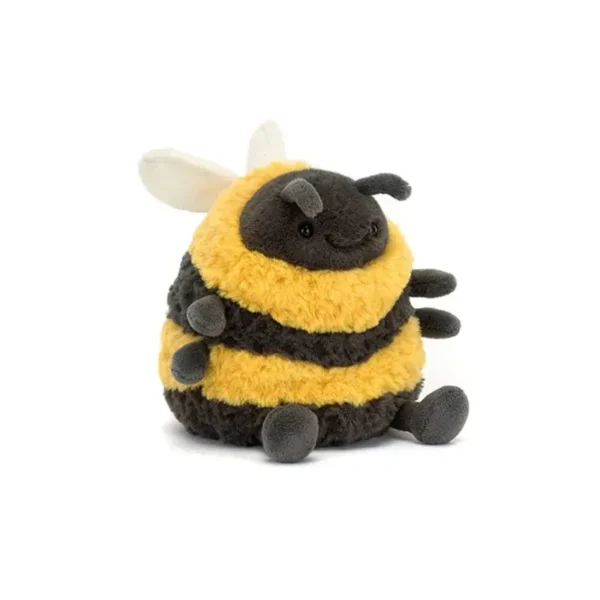 Peluche abeille design façon Jelly, jaune et grise, corps dodu très doux.