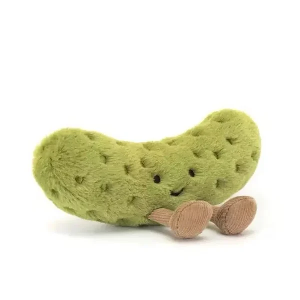 Peluche Cornichon douce design Jellycat 15cm, yeux brodés, jambes velours marron clair