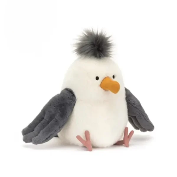 Mignonne peluche mouette blanche style Jelly, touffe grise, bec orange.