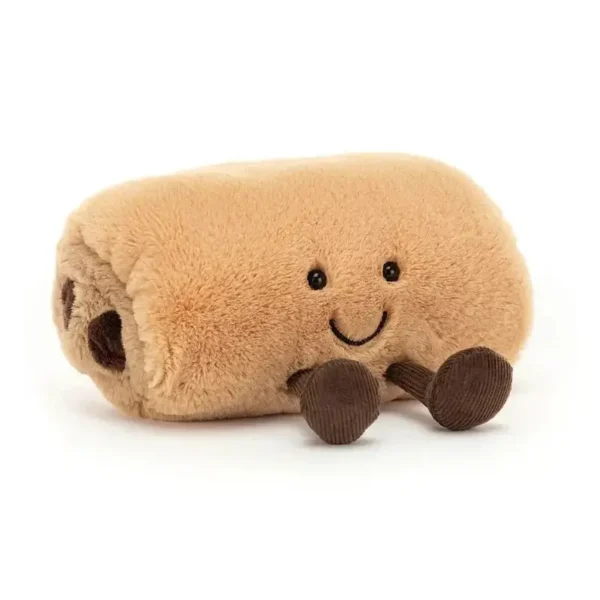 Peluche Pain au Chocolat style Jellycat, beige doré, douce, avec barres de chocolat.