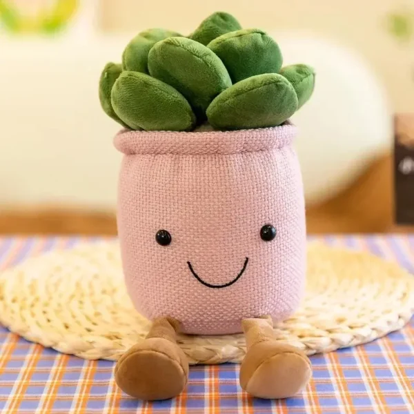 Peluche pot de fleurs rose succulente kawaii, avec jambes, design Jellycat.