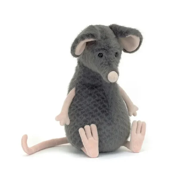 Peluche souris grise et rose douce, corps dodu, style façon Jellycat.